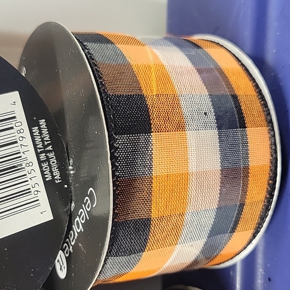 Celebrate It Orange and Black Plaid Wired Ribbon Bundle. - Picture 2 of 5